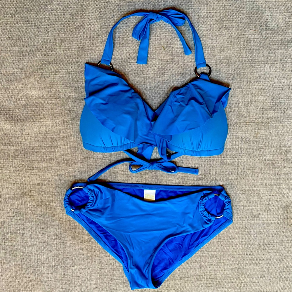 Swim Systems Collection brand 2 piece bathing suit, sharp blue, size large.